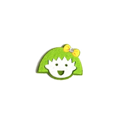 White and green girl head with clear rhinestone yellow bow felt decoration by piece - size 45 x 50 mm