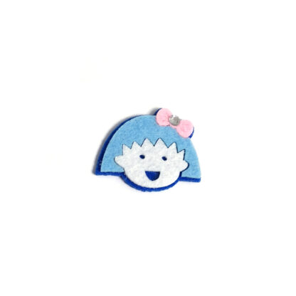 Blue and white girl head with clear rhinestone pink bow felt decoration by piece - size 45 x 50 mm
