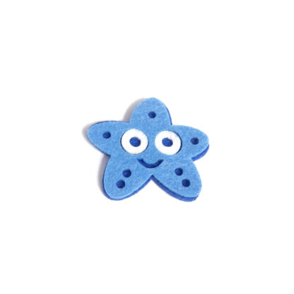 Blue star with white eyes felt decoration by piece - size 50 mm