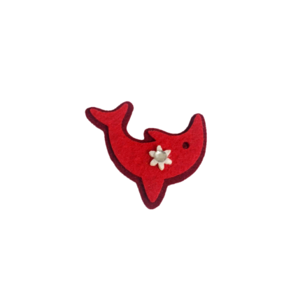 Red dolphin with clear rhinestone white flower felt decoration by piece - size 45 x 55 mm
