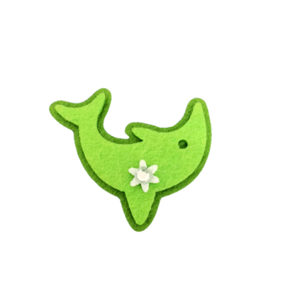 Green dolphin with clear rhinestone white flower felt decoration by piece - size 45 x 55 mm