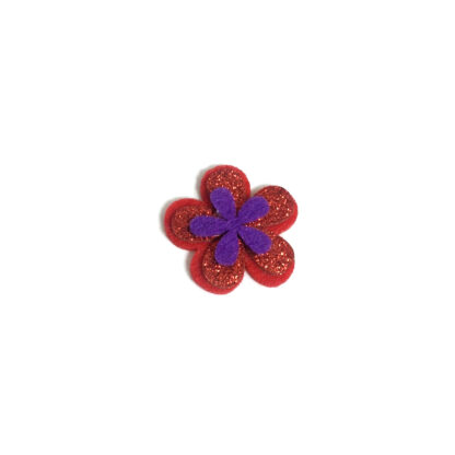 Glittery red and purple flowers felt decoration by piece - diametre 34 mm