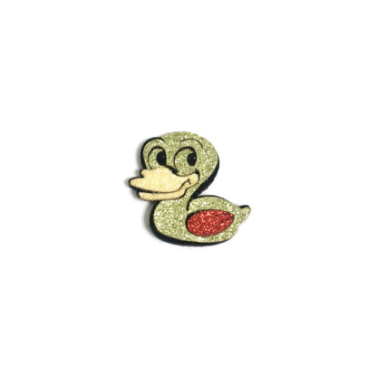 Glittery green bird with red wing and creamy beak felt decoration by piece - size 40 mm
