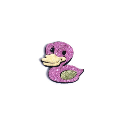 Glittery pink bird with creamy beak and green wing felt decoration by piece - size 39 mm