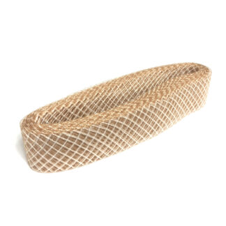 Elastic mesh net hard white chequered beige brown nylon ribbon by roll - width 47 mm - length approximately 16 metres