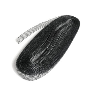 Elastic mesh net hard parallel white threads black nylon ribbon by roll - width 25 mm - length 30 metres
