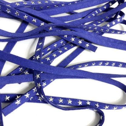 Blue suede strip with silvery stars - size 8 x 1000 mm