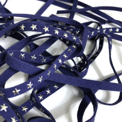 Dark blue suede strip with silvery stars - size 6 x 1000 mm