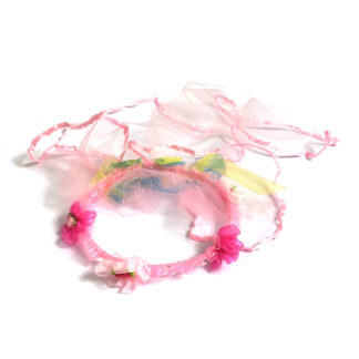 Pink flowers blue and yellow ribbons head decoration band with net veil for girls - diametre 150 mm - length 500 mm