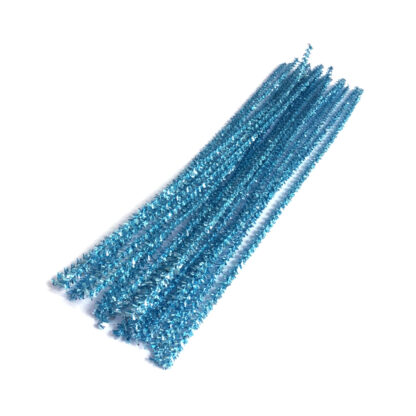 Glittery greenish light blue chenille stems - diametre 6 mm - length 300 mm - 5 pieces