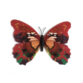 Red green and white plastic butterfly with magnet - size 85 х 120 mm