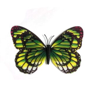 Pink green and yellow plastic butterfly with magnet - size 85 х 120 mm
