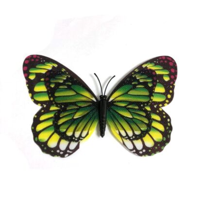 Pink green and yellow plastic butterfly with magnet - size 85 х 120 mm