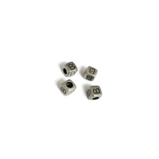 Silvery letter B cube bead - size 7 mm - 4 pieces