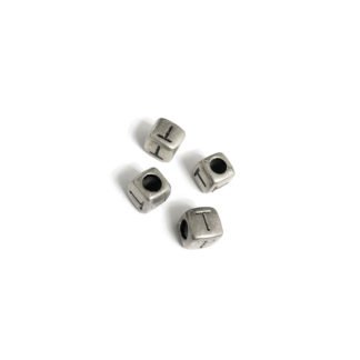 Silvery letter T cube bead - size 7 mm - 4 pieces