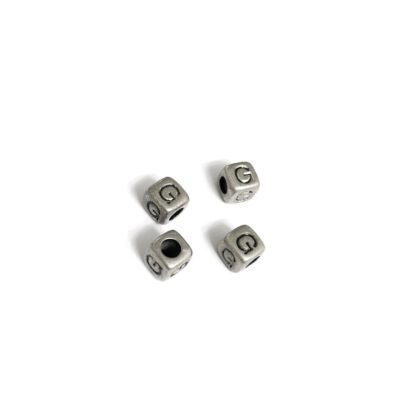 Silvery letter G cube bead - size 7 mm - 4 pieces