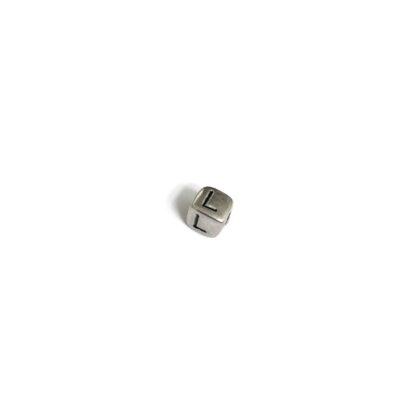Silvery letter L cube bead - size 7 mm - 3 pieces