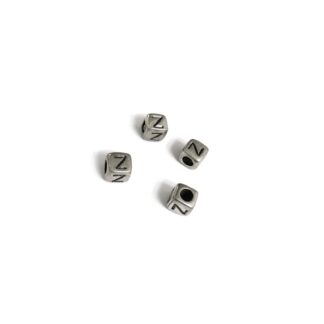 Silvery letter Z cube bead - size 7 mm - 4 pieces