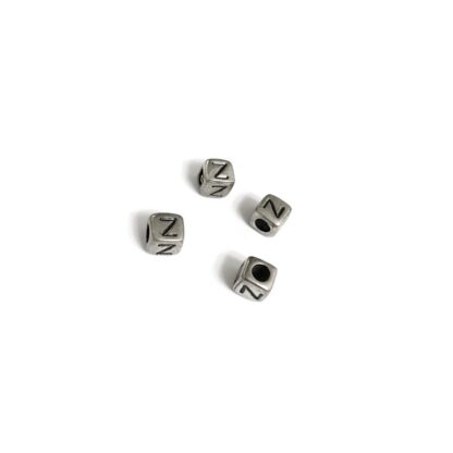 Silvery letter Z cube bead - size 7 mm - 4 pieces