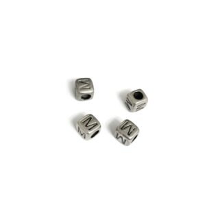 Silvery letter M cube bead - size 7 mm - 4 pieces