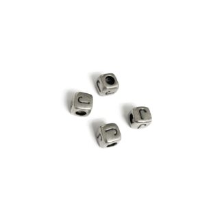 Silvery letter J cube bead - size 7 mm - 4 pieces