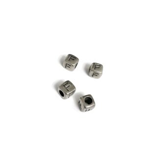 Silvery letter F cube bead - size 7 mm - 4 pieces