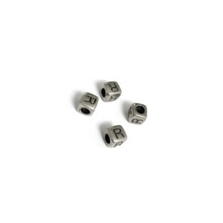 Silvery letter R cube bead - size 7 mm - 4 pieces