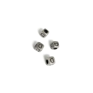 Silvery letter D cube bead - size 7 mm - 4 pieces