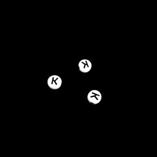 Flat round white plastic bead with black letter K - diametre 7 mm - 3 pieces