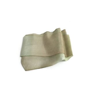 Hand-painted greyish light green pure silk ribbon - width 32 mm - length 1 metre