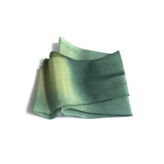 Hand-painted greyish yellow and green pure silk ribbon - width 32 mm - length 1 metre