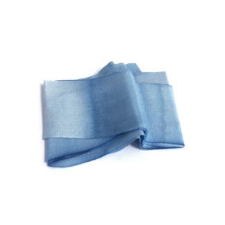 Hand-painted light blue pure silk ribbon - width 32 mm - length 1 metre