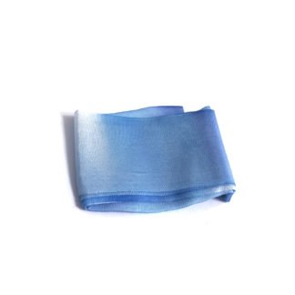 Hand-painted pinkish light blue pure silk ribbon - width 32 mm - length 1 metre