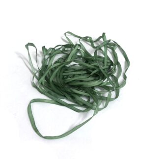 Hand-painted green pure silk ribbon - width 2 mm - length 3 metres