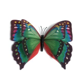 Green red and brown plastic butterfly with magnet - size 85 х 120 mm