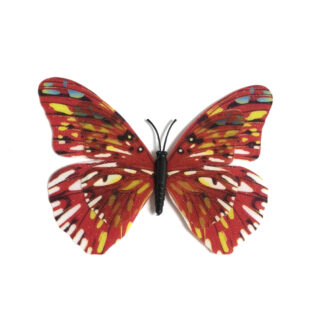 Red yellow and white plastic butterfly with magnet - size 85 х 120 mm
