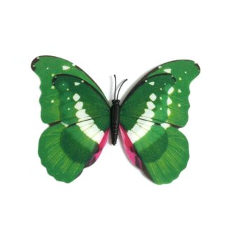 Glittery pink green and white plastic butterfly with magnet - size 55 х 70 mm