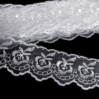 Embroidered flowers white organza ribbon by metre - width 40 mm