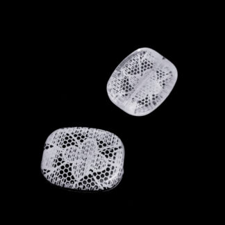 Flat rectangular transparent acrylic bead with white flower - size 22 x 25 mm
