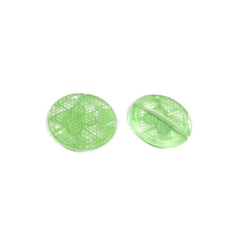 Flat round transparent acrylic beads with green flower - diametre 26 mm