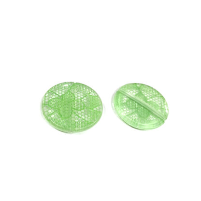 Flat round transparent acrylic beads with green flower - diametre 26 mm