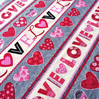 Red hearts of love grey and white striped print pure cotton quilting fabric - width 110 cm
