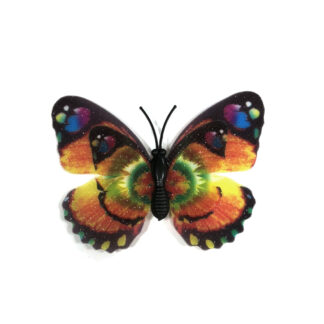 Glittery red green yellow and brown plastic butterfly with magnet - size 50 х 70 mm