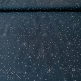 Shiny white stars on stone print pure cotton quilting fabric - width 110 cm