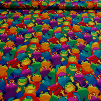 Multicoloured frogs with stethoscope, face mask and nurse hat print pure cotton quilting fabric - width 110 cm
