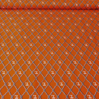 White University of Tennessee and silvery trellis on orange print pure cotton quilting fabric - width 110 cm