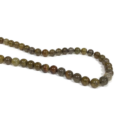 Round yellowish green reddish brown brownish grey stone beads by strand - diametre 8 mm - length 38 cm
